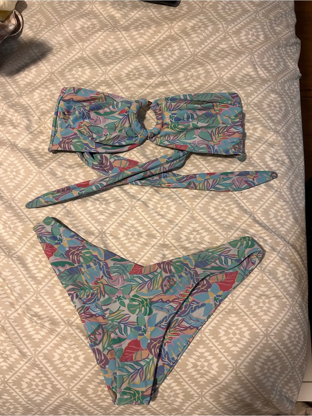 Kulani Kinis Floral Bandeau Bikini in Blue, Green, Purple